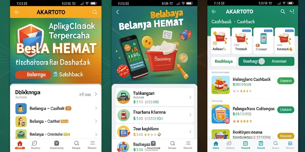 Antarmuka aplikasi AKARTOTO menampilkan penawaran cashback menarik.