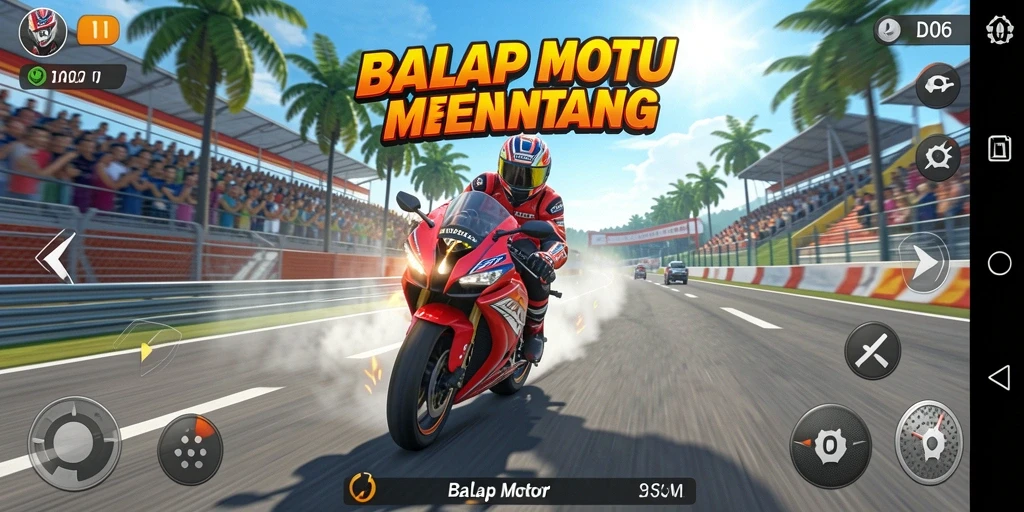 Antarmuka D06 menampilkan balapan motor yang mendebarkan dan grafis menawan.