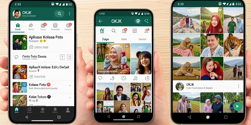 Antarmuka aplikasi OKJK dengan fungsi kolase foto yang menarik.