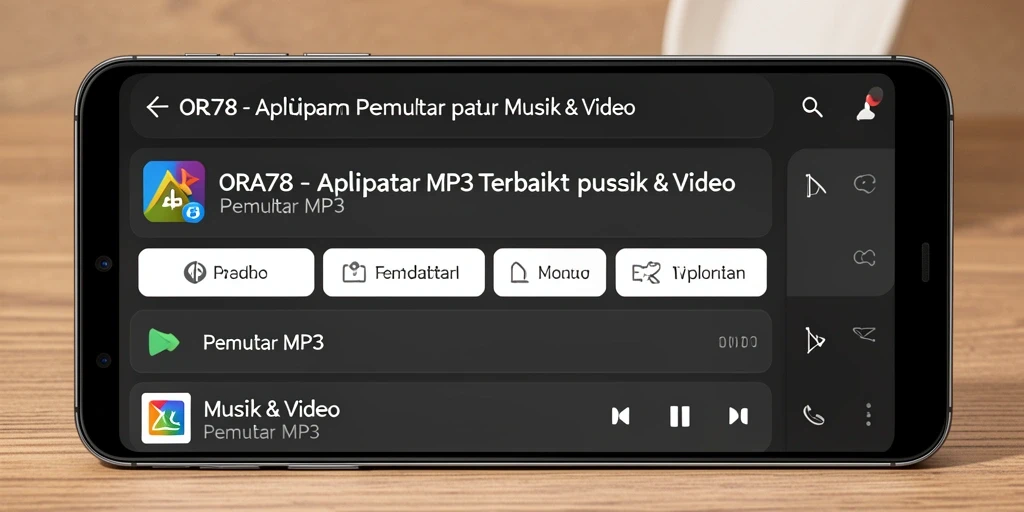 Tampilan antarmuka aplikasi Pemutar MP3 ORA78 yang menarik dan fungsional.