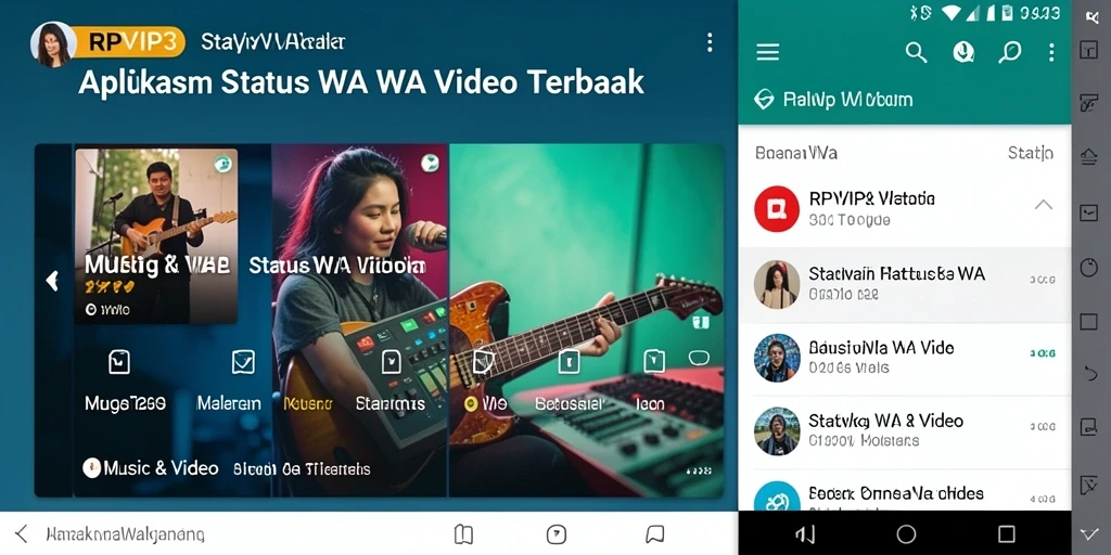 Antarmuka RPVIP3 menampilkan berbagai video musik menarik untuk status WA.