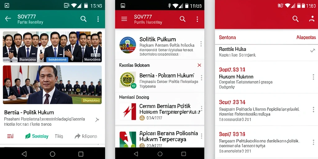 Antarmuka aplikasi SOV777 yang menampilkan berita politik dan hukum.